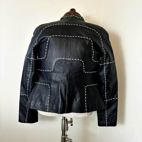 Pamela McCoy NWOT Size XS Black Genuine Leather Jacket, Full Front Zip - Picture 6 of 16